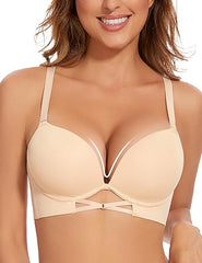 Push Up Padded Bras for Women Add 2 Cups Plunge T Shirt Everyday Bra Seamless Underwire Support