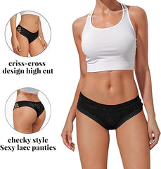 Women Lace Cheeky Low Rise Panties Comfy Bikini Criss Cross Underwear 4 Pack