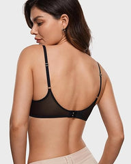 Women's Cosnufy Sheer Balconette Bra Demi Unlined Plunge Mesh See Through Sexy Bras Underwire