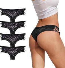 Women Lace Cheeky Low Rise Panties Comfy Bikini Criss Cross Underwear 4 Pack