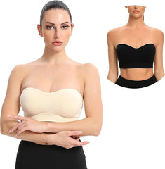 Strapless Bras for Women Non-Slip Silicone Bandeau Bralette Seamless Wireless Strapless Bra Padded