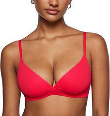 Women's Inbarely Triangle Bralette Comfortable Unlined V Neck Wireless Smoothing Bra Top Stretch