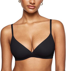 Women's Inbarely Triangle Bralette Comfortable Unlined V Neck Wireless Smoothing Bra Top Stretch