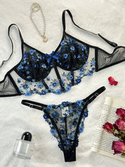 Black Floral Embroidery Sexy Lingerie Set