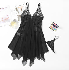 Women Sexy Lingerie Set V-Neck Black Nightie